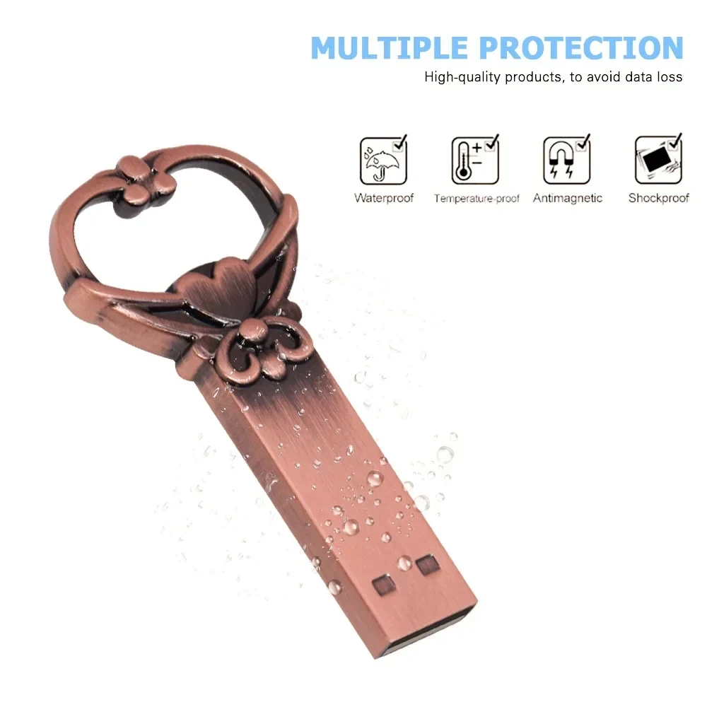Unidad flash USB 2,0 con llave de Metal creativa Retro, unidad de bolígrafo con forma de corazón, 20 unidades por lote, regalo de negocios a la moda, disco U de 64GB, 32GB y 16GB - imagen 5