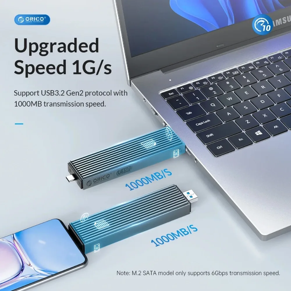 ORICO M.2 NVME SSD Case Extemal M.2 Hard Drive Case Type-C 10Gbps protocolos duales NVME NGFF SATA carcasa para computadora portátil y teléfono - imagen 4