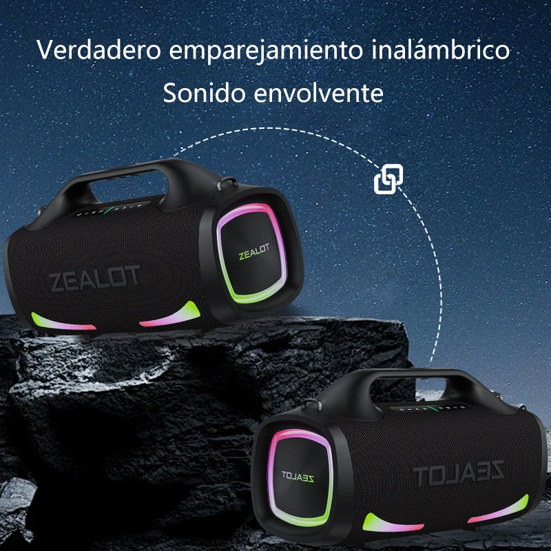 Altavoz inalámbrico Zealot S79 de 100 W, altavoz de subwoofer portátil para exteriores, calidad de sonido de alta fidelidad, emparejamiento dual, carga rápida, 24000 mAh. - imagen 5