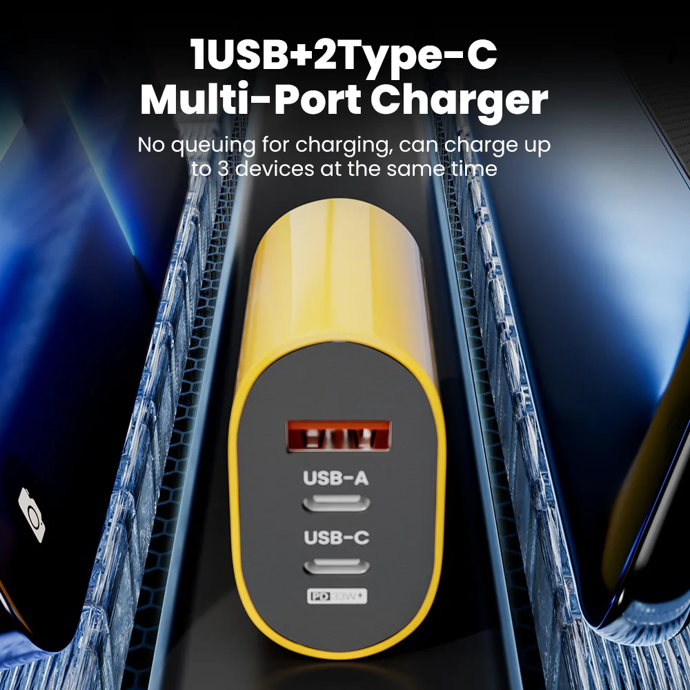 Cargador USB tipo C de 3 puertos 65W PD QC3.0 cargador de pared adaptador de carga rápida para iphone Xiaomi Samsung Huawei cargador USB C - imagen 2