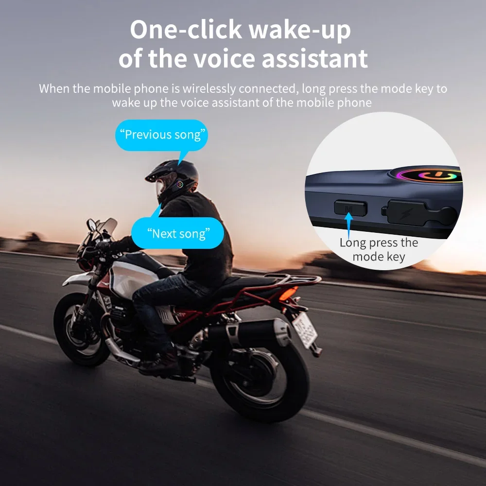 Intercomunicador inalámbrico para casco de motocicleta, auriculares de 500M, manos libres con luz ambiental para 2 conductores, auriculares de música, 2 uds. - imagen 5