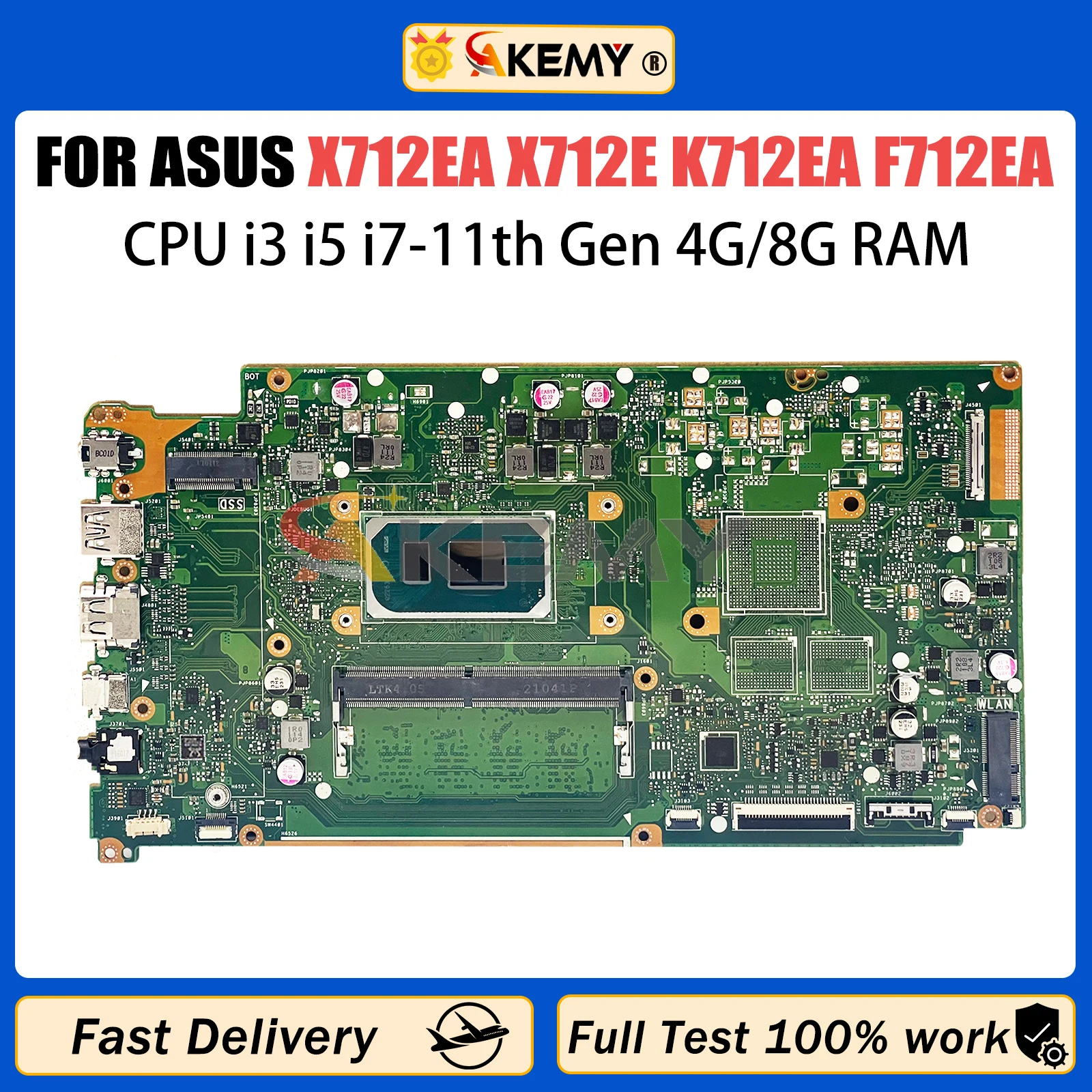 Placa base para ordenador portátil de ASUS VivoBook X712E K712EA F712EA con i3-1115G4 i7-1165G7 CPU 4G/8G-Ram DDR4 Akemy X712EA