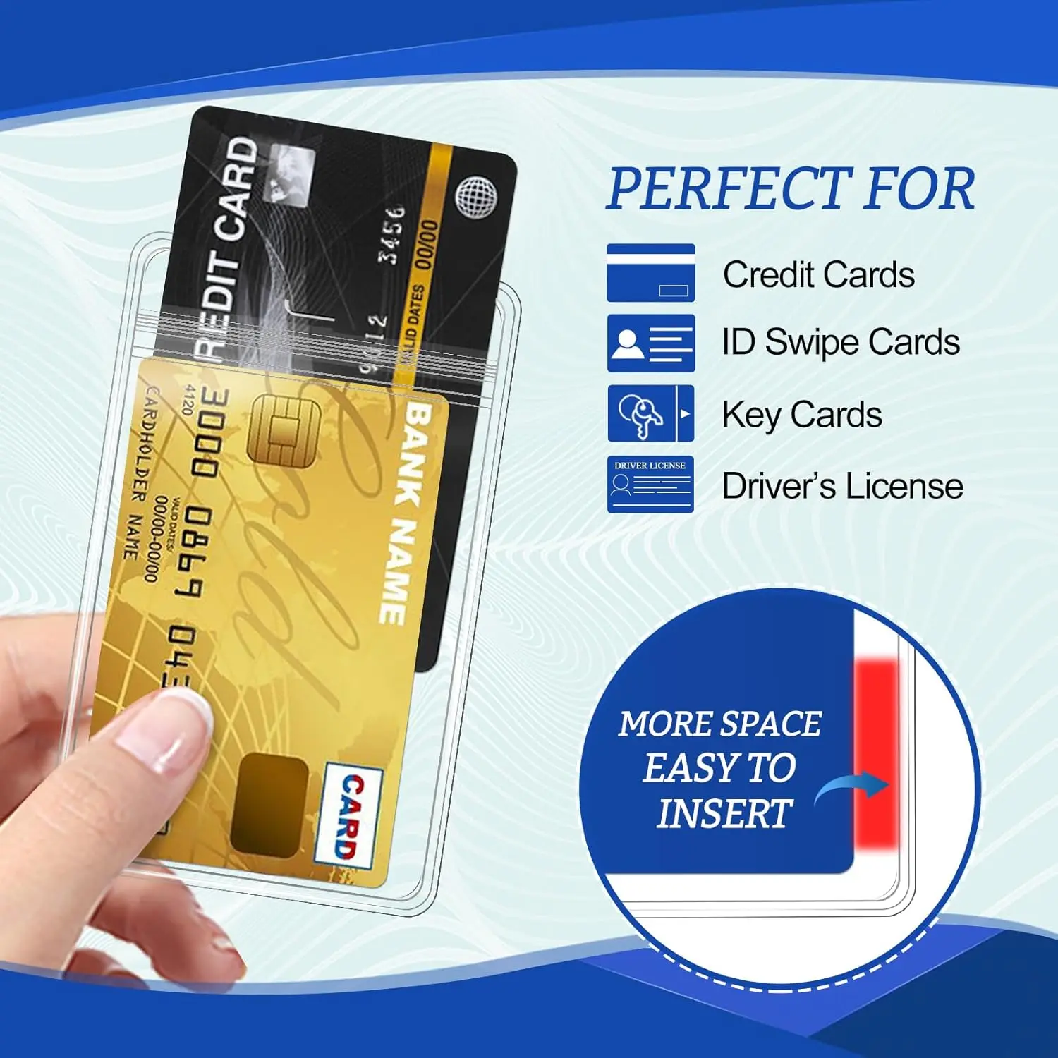 Soporte Universal Extra grueso para tarjetas de identificación, soporte para tarjetas con nombre, HD, transparente, Vertical, resistente al agua, protectores, funda protectora para tarjetas de crédito - imagen 2