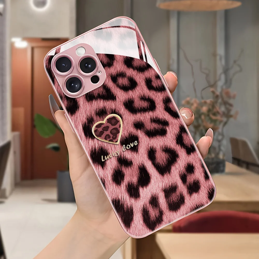 Funda de teléfono de vidrio templado para iPhone 17 13 11 16 14 15 Pro Max 12 17 Air 16E XR X Xs 7 8 Plus SE Fundas de leopardo a prueba de golpes - imagen 5