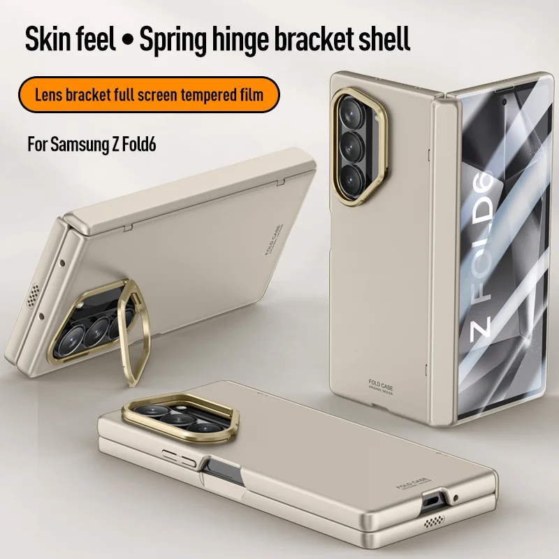 Funda de teléfono con soporte oculto para Samsung Galaxy Z Fold 6, Protector de pantalla antimirones, lente de Metal con bisagras, moda