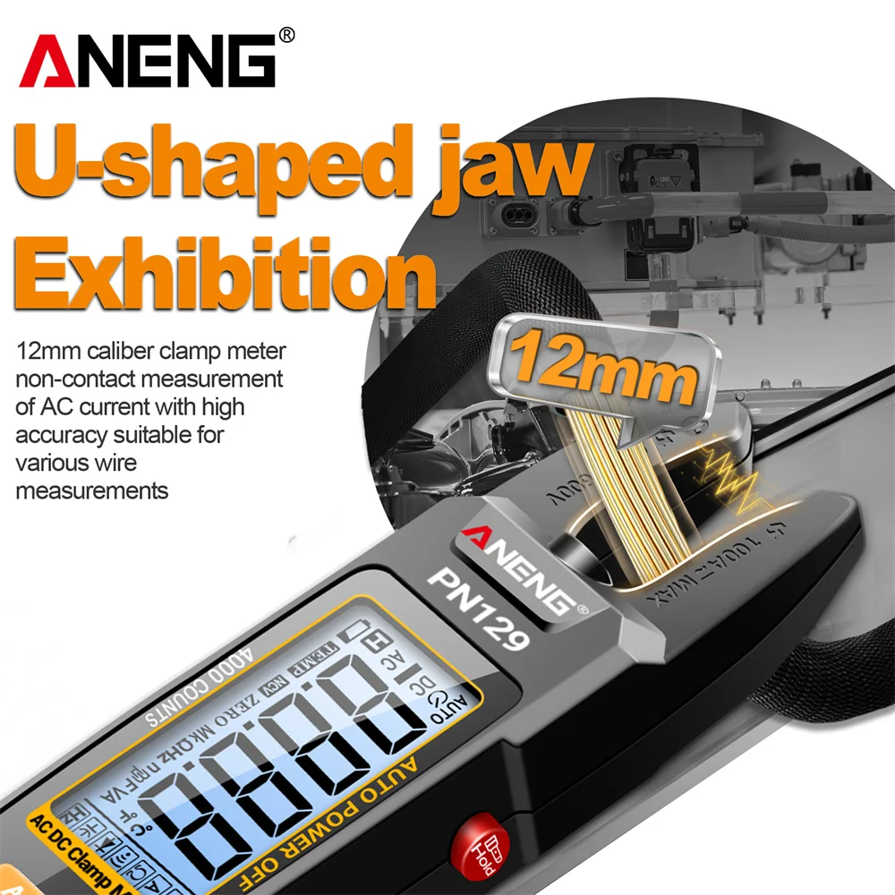 Medidor Digital de abrazadera en U ANENG PN129, amperímetro 100A AC/DC 600V NCV, multímetro de rango automático de inducción, herramienta de electricista DIY de 4000 recuentos - imagen 3
