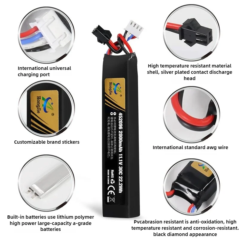 Batería de polímero de litio de 11,1 V y 2000mAh para pistola de agua Airsoft 3S 30C 452096 batería para Airsoft BB pistola de aire juguetes eléctricos piezas de pistolas - imagen 3