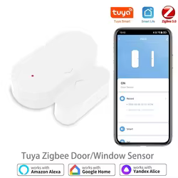 Sensor de puerta y ventana Zigbee 3,0 Tuya, seguridad del hogar para aplicación Smart Life, Compatible con el asistente de Google Alexa