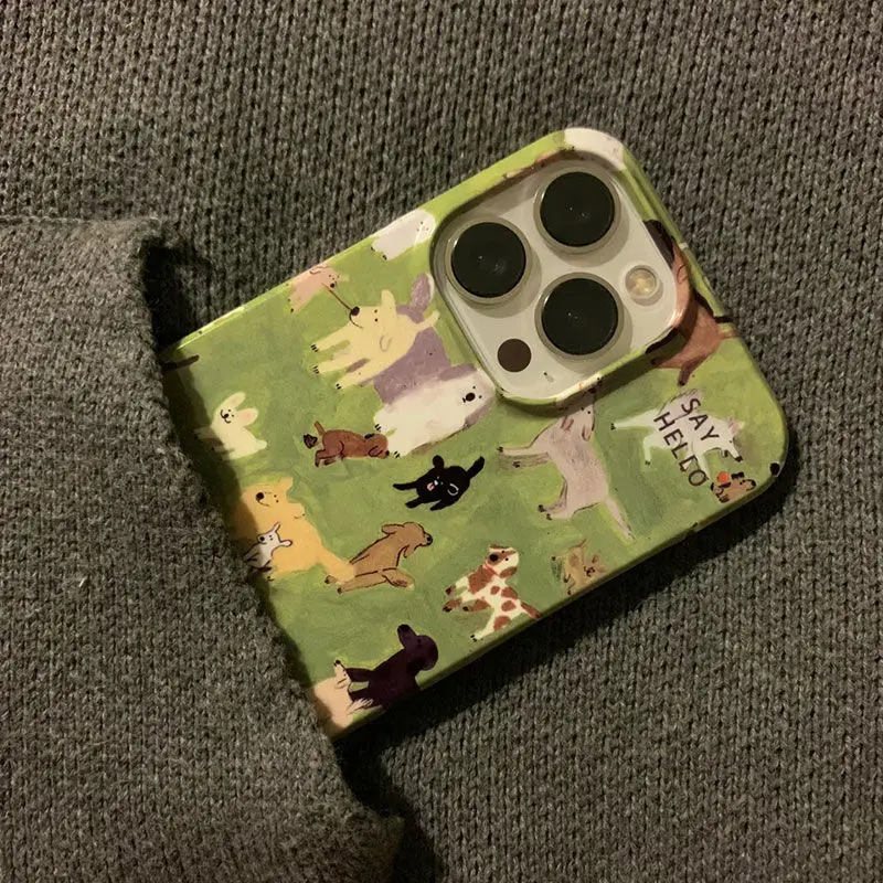 Funda de teléfono con bonitos dibujos de perros y pastizales, funda dura HD brillante para iPhone 16 15 14 13 12 11 Pro Max XS XR XSMax 6 7 8 Plus - imagen 3