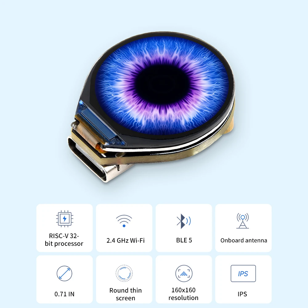 ESP32 ESP32-C3 Placa de desarrollo LCD IPS redonda de 0,71 pulgadas 160 × 160 ESP32 C3 Placa de desarrollo LCD Pantalla de interfaz SPI TYEP-C - imagen 4