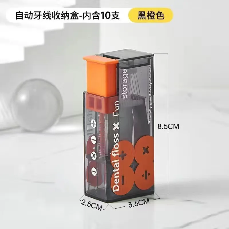 Dispensador de hilo dental que incluye 10 Uds., organizador de hilo expulable automático, cuidado bucal, palos de hilo dental desechables a presión, portátiles - imagen 4