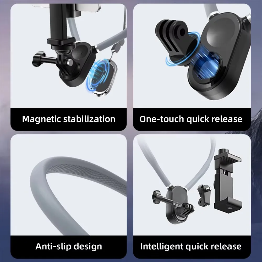 Soporte magnético de silicona para el cuello con función de liberación rápida que mantiene de forma segura para accesorios Samsung Huawei de iPhone 15/14/13/12/11/10 - imagen 3
