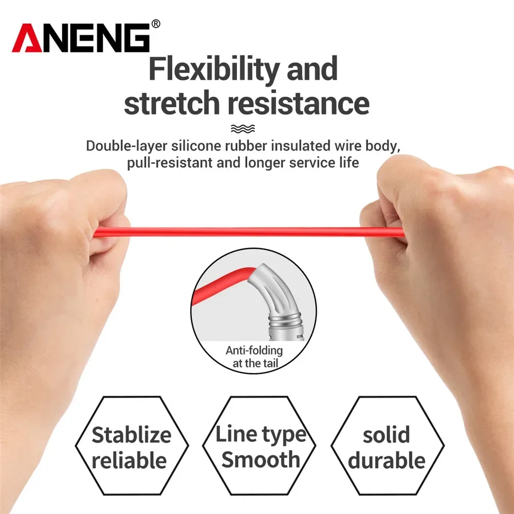 ANENG PT2020 cables de prueba multímetro universales cables de silicona de alta calidad prueba 1000V 20A herramientas de electricista de pluma de alambre de aguja de robalo - imagen 5