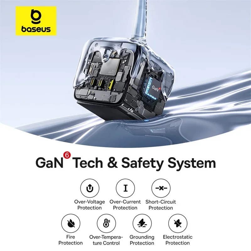 Baseus 67W GaN cargador tira de alimentación rápida USB-C carga rápida 3AC salida 6 en 1 estación de escritorio para ordenador portátil iPhone Samsung Xiaomi - imagen 5