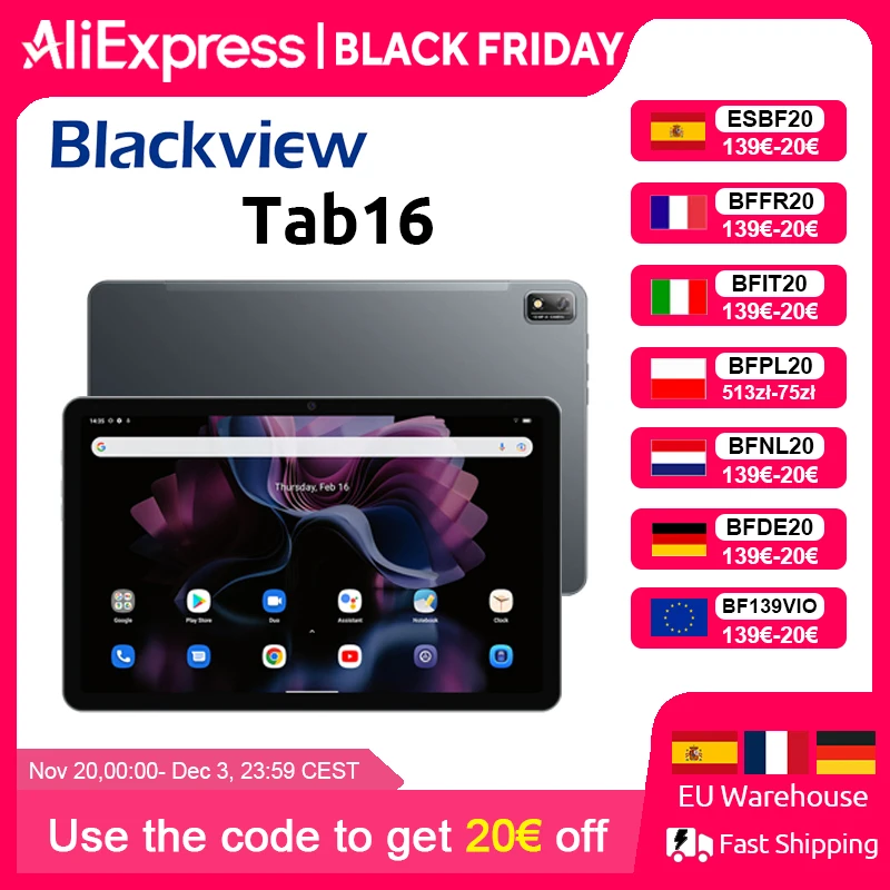 Blackview-Tablet Tab 16 con Android, 8GB + 256GB, 11 ", 2k FHD + pantalla, batería de 7680 mAh, Widevine L1 Unisoc T616, estreno mundial