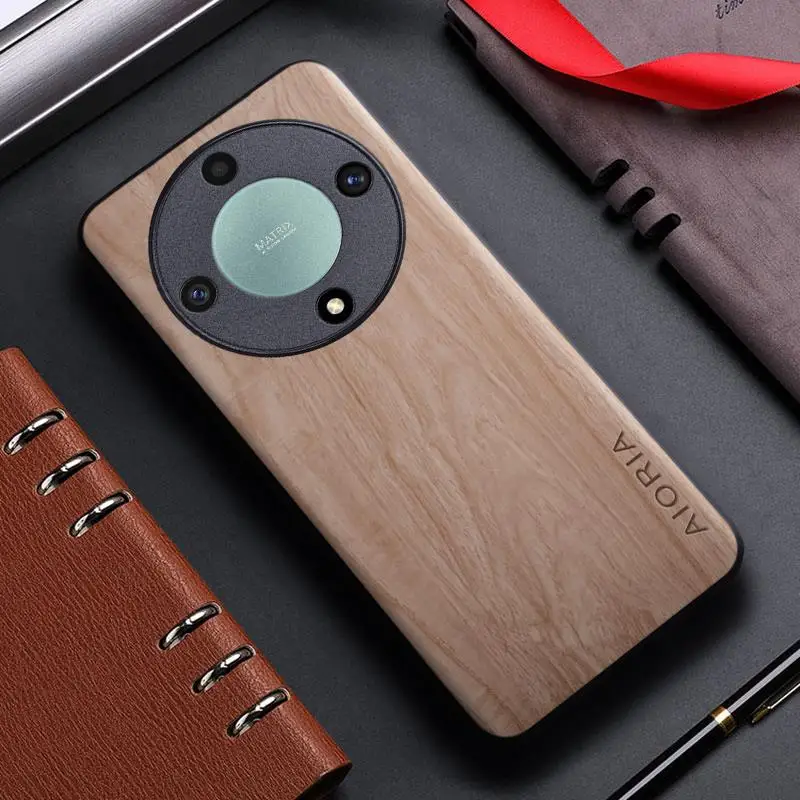 Funda trasera de cuero con patrón de madera de bambú para Honor, X9A, X9B, X8, X8A, X8B, X7A, X7B, X6, X6A, X6B, 5G - imagen 2