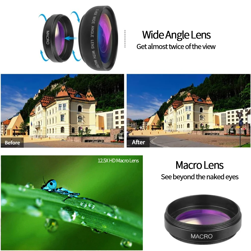 Clip de lente Universal 2 en 1, lente de teléfono móvil profesional de 37mm, 0,45x49Uv, lente súper gran angular + Macro HD para iPhone y Android - imagen 5