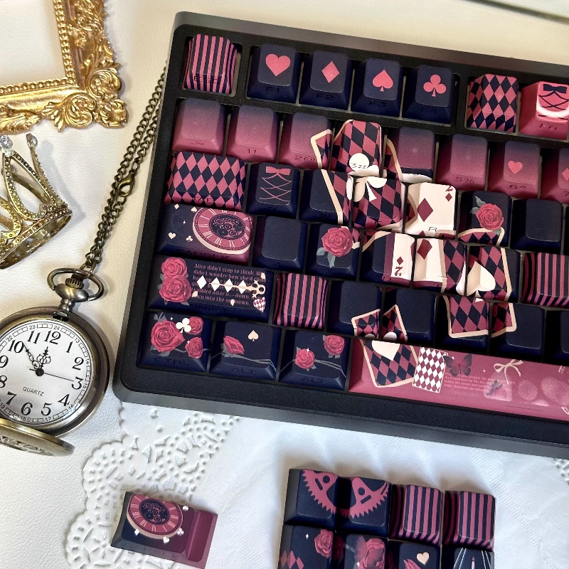 Lost Alice Keycaps personalizado PBT cereza perfil grabado lateral transmisión Keycap lindo estilo negro dibujos animados Anime punto Key Cap - imagen 4