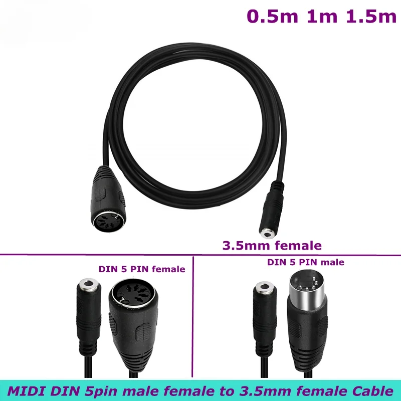 Cable de Audio con conector estéreo de 3,5mm, conector auxiliar macho de 3,5mm, M a F, MIDI Din de 5 pines, macho y hembra de alta calidad, 0,5 M para micrófono
