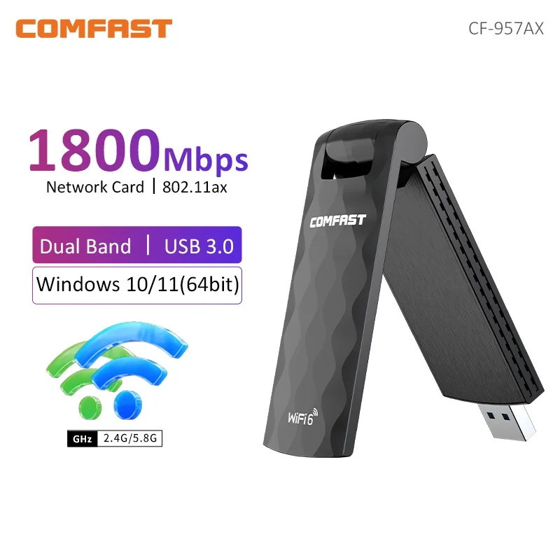 COMFAST-Adaptador USB AX1800 WiFi 6, tarjeta de red 2,4, 3,0G, 5G, 1800Mbps, alta velocidad, Antena para PC y portátil - imagen 2
