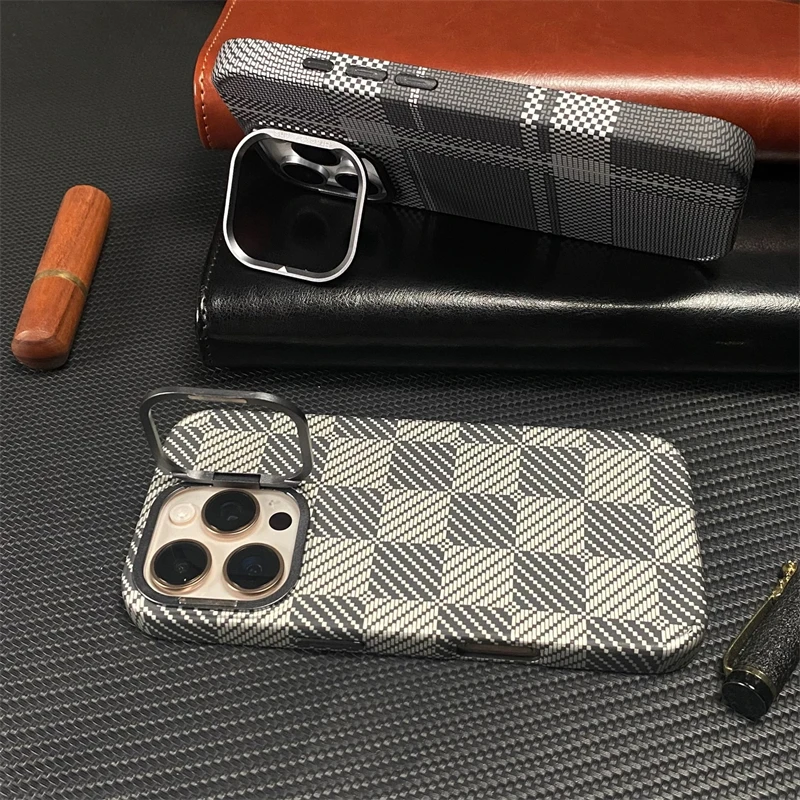 Funda de teléfono MagSafe con carga inalámbrica texturizada de fibra de carbono para iPhone 16 15 14 13 Pro Max, soporte de lente de aleación, cubierta a prueba de golpes para PC - imagen 4