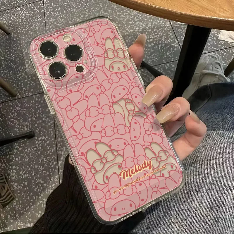 Funda de teléfono de dibujos animados Kawaii My Melody de pantalla completa para iPhone 11 12 13 14 15 16 17 Pro Max X XR XS XSMAX SE 7 8 Plus Y2K - imagen 4