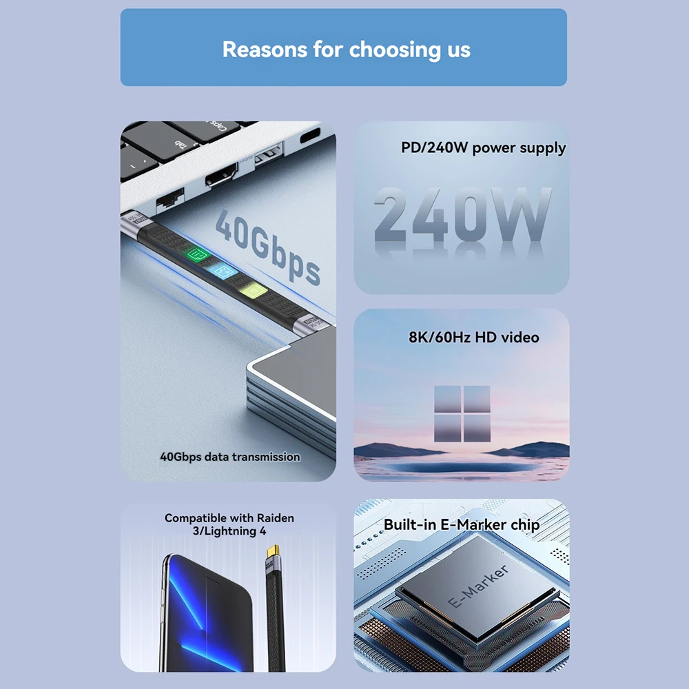 Cable USB 4.0 de función completa 240W 40Gbps tipo C Thunderbolt 4 8K @ 60hz vídeo carga de datos súper rápida para iPhone15/16 Pro/Max - imagen 4