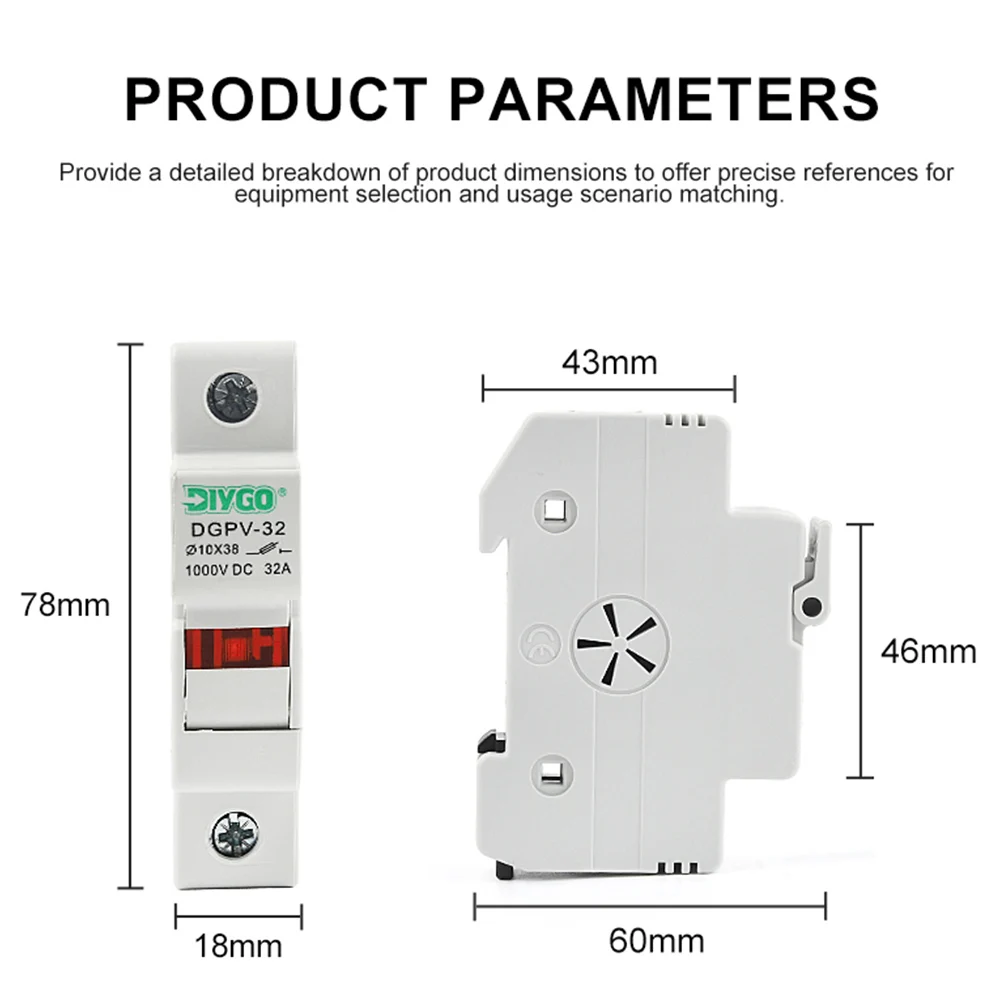 Portafusibles Solar PV DC de 1000V, sin fusibles para Base de protección del sistema Solar, Protector fotovoltaico adecuado para fusibles de 10x38mm - imagen 3