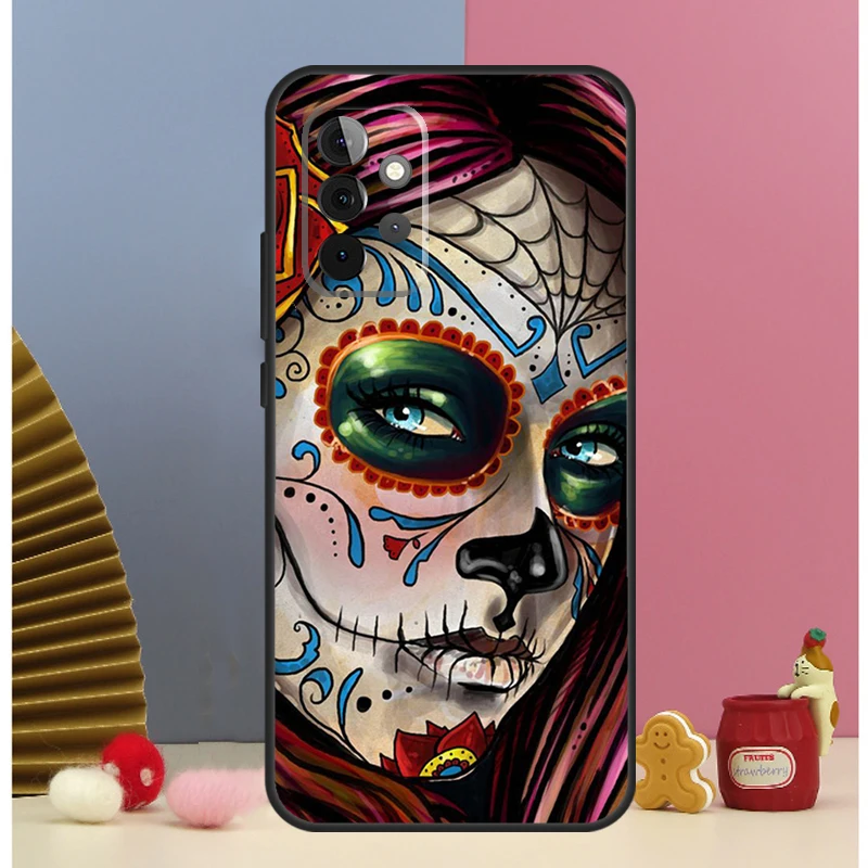 Catrina hermosa chica rosa cráneo funda para Samsung Galaxy A13 A33 A53 A32 A52 A22 A12 A15 A25 A71 A51 A14 A24 A34 A54 - imagen 4