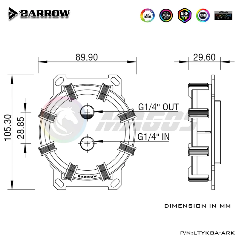 Barrow AM4 AM5 CPU bloque de agua para AM3 AMD todas las plataforma, 5V ARGB CPU Watercooler 0,4mm canal limitado, negro/blanco LTYKBA-ARK - imagen 3