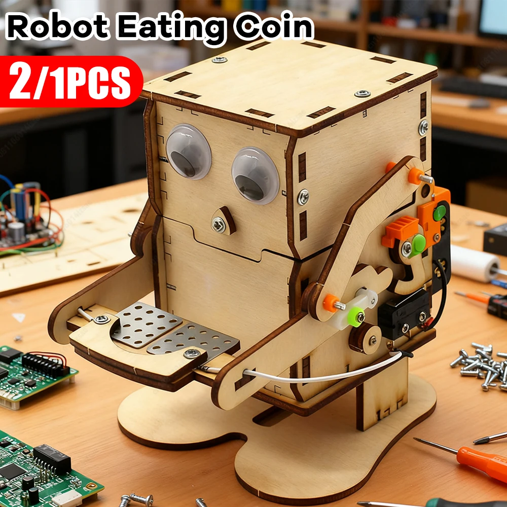 Robot comiendo moneda DIY Robot comiendo moneda modelo de madera enseñanza aprendizaje vástago proyecto Kit ciencia experimento educación juguete de aprendizaje