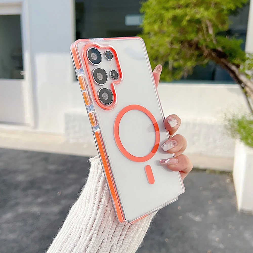 Acrílico transparente de lujo para Magsafe funda de teléfono magnético para Samsung S24 Plus S25 Ultra A56 A36 A26 A16 A15 A06 5G armadura cubierta dura - imagen 2