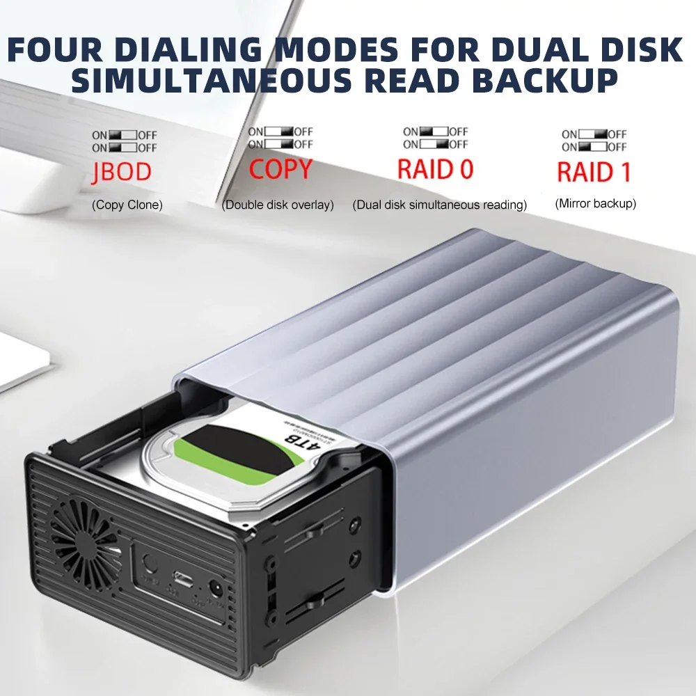 Caja HDD/SSD de doble bahía SATA 4 modos RAID caja de almacenamiento estación de acoplamiento de disco duro para caja de disco duro externo de 2,5/3,5 pulgadas - imagen 2