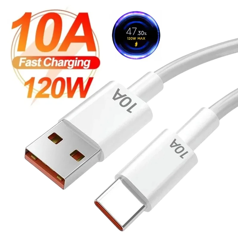 Cable USB tipo C de carga súper rápida 10A 120W para Huawei Mate 60 Nova 10 Honor 90 Xiaomi Redmi POCO Realme iQOO Cable cargador USB C
