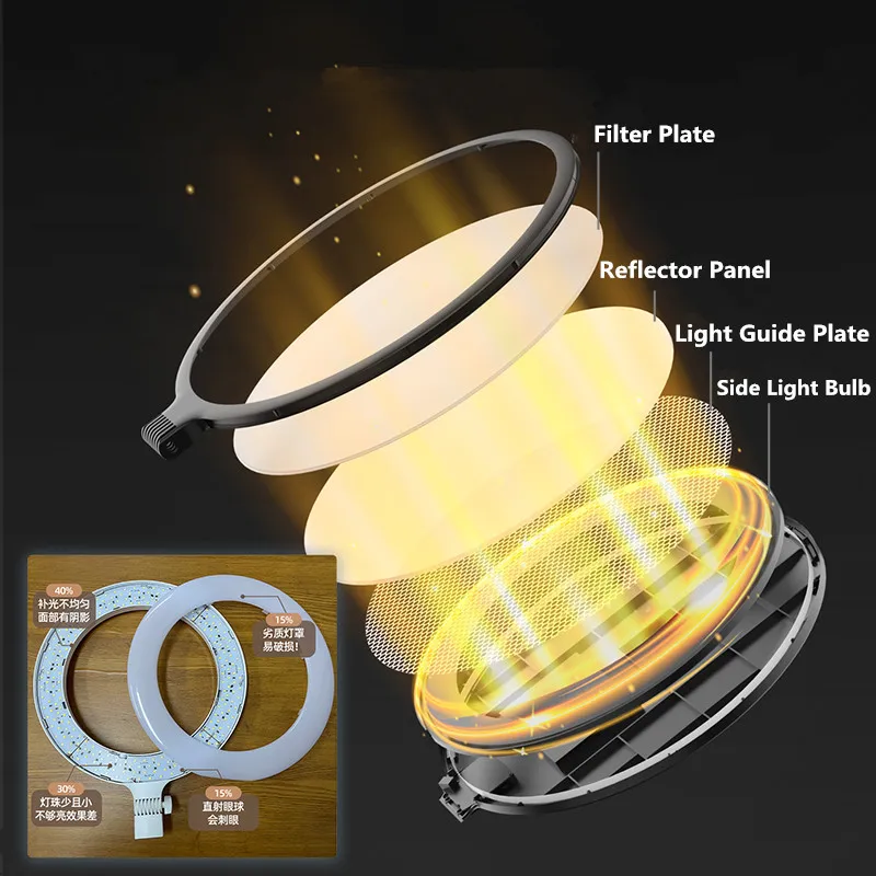 Anillo de luz LED de 10 "y 26CM para Selfie, luz de vídeo y fotografía, soporte para teléfono, trípode, luz de relleno, lámpara regulable, transmisión Trepied - imagen 5