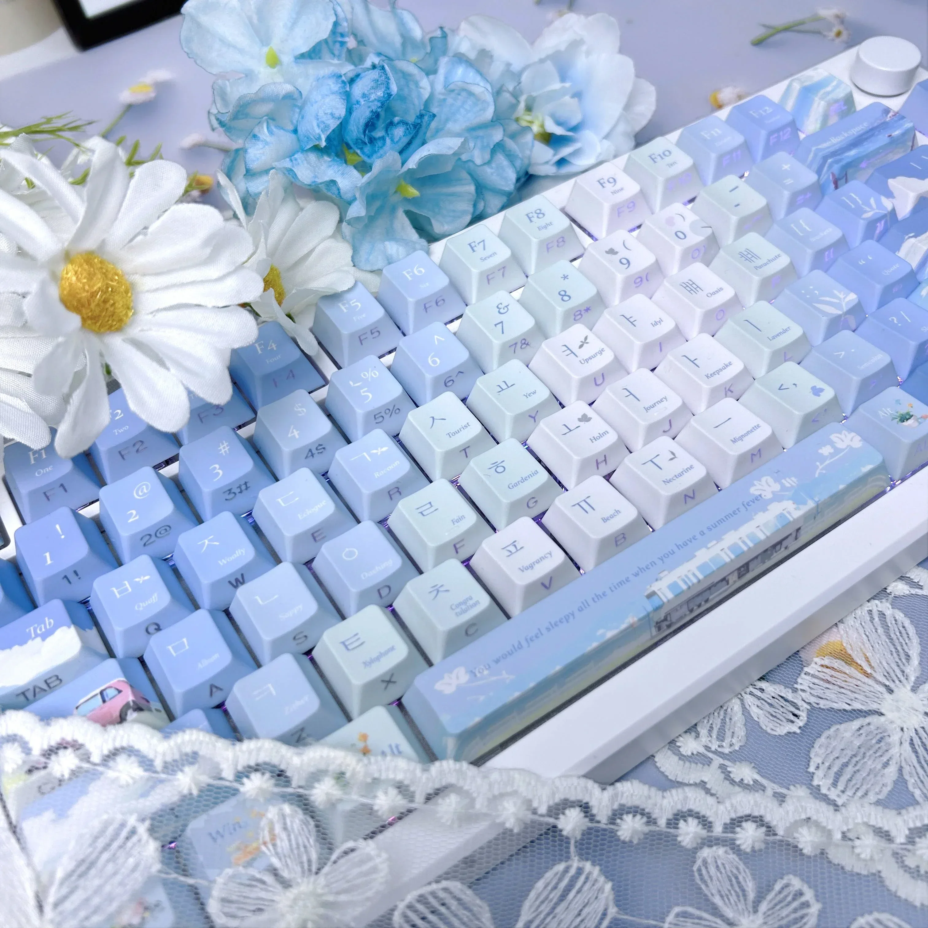 Cherry Profile Coreano Keycap Dreamy Luz Púrpura Lado Grabado Translúcido PBT Hangul Keycaps para Teclado Mecánico 한Disfrute - imagen 3