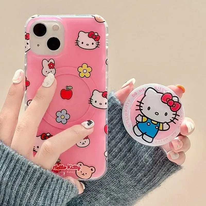Sanrio-funda de teléfono con soporte de Hello Kitty, color rosa, carga inalámbrica, para Samsung Galaxy S24 Ultra S22 S23FE Z Flip 6 5 3 4, dura - imagen 5