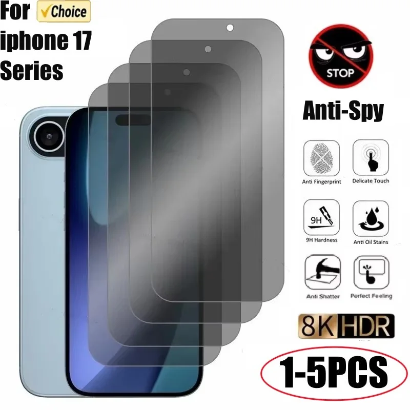 1-5PCS Protector de pantalla de privacidad para iPhone 17 ProMax 17 17 Pro 17 Air Fácil instalación Anti espía Privacidad Teléfono Vidrio para 17