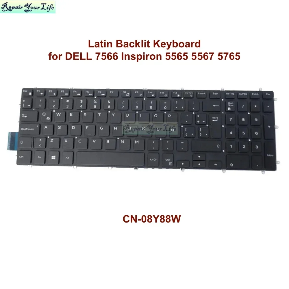 Teclado retroiluminado latino de EE. UU. para DELL Vostro 7566 7570 Inspiron 5565 5567 5765 17 7773 7779 7778 teclados retroiluminados 08Y88W 8Y88W - imagen 5