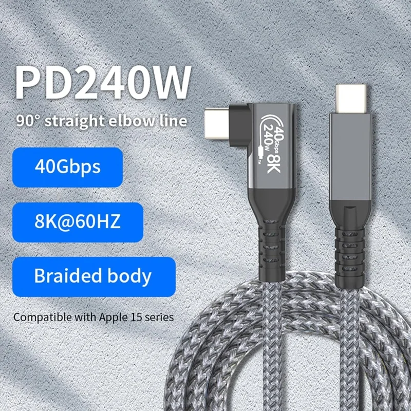 8k USB C codo Thunderbolt 4 Cable 40Gbps USB 4 Cable de datos tipo C PD 240W Cable de carga rápida para iPhone 15 Pro SSD Power Bank - imagen 2