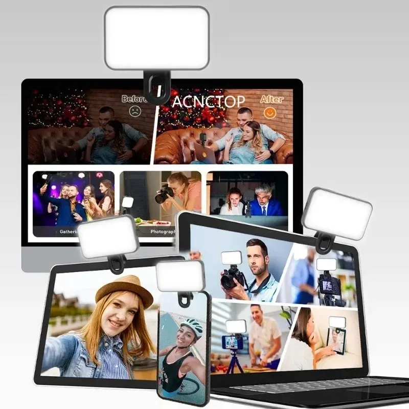 Luz para Selfie para teléfono, luces para videoconferencia, luz LED portátil, Clips portátiles compatibles con 3 luces para trabajo remoto, transmisión en vivo - imagen 5