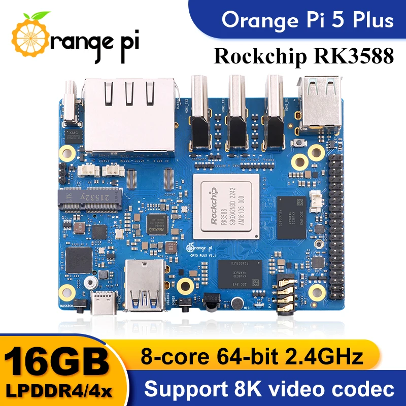 Ordenador de placa única Orange Pi 5 Plus, módulo PCIE RK3588, WiFi-BT externo SSD 8K, placa de desarrollo de demostración Orange Pi5 Plus - imagen 2