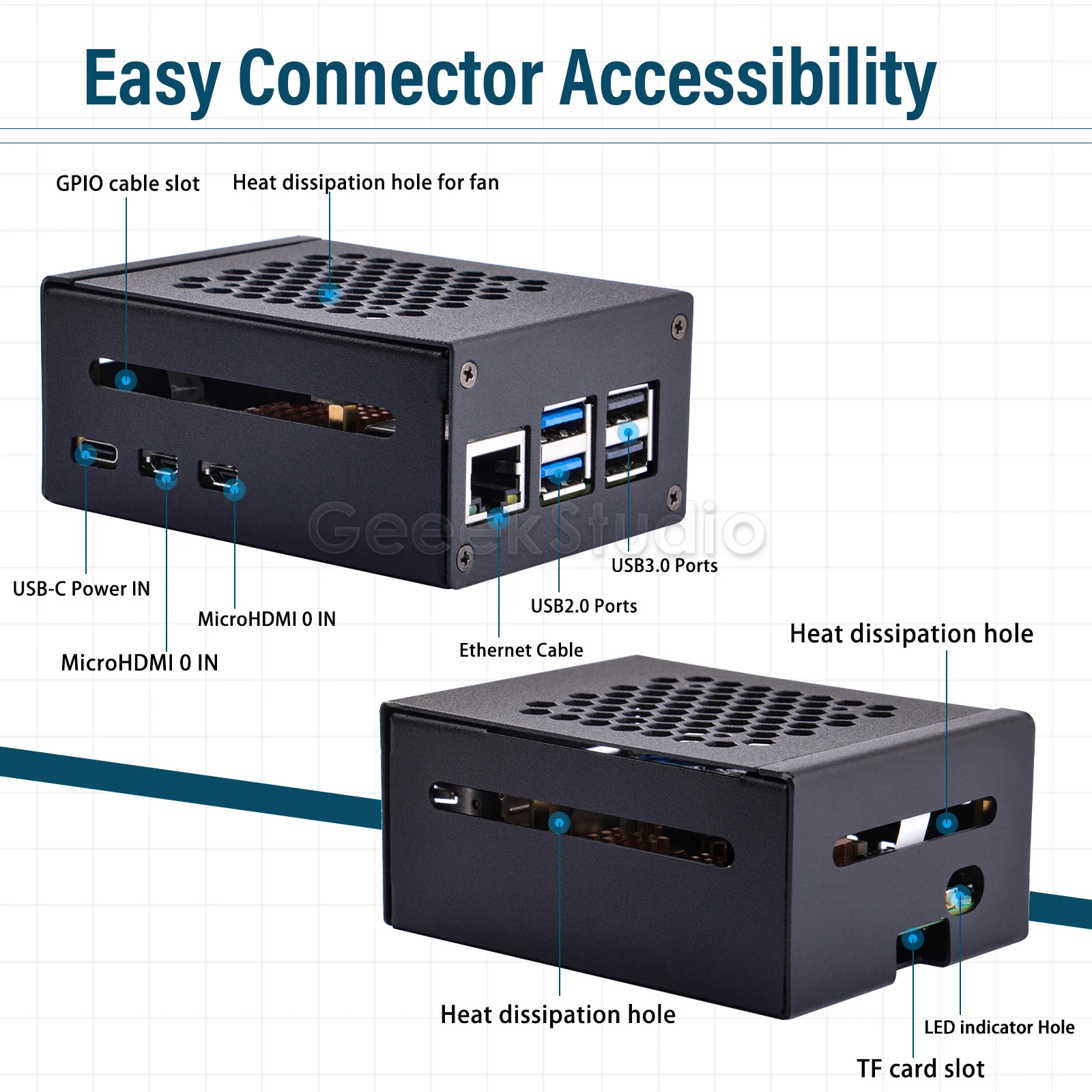 N04 M.2 2280 PCIe a NVMe superior con ventilador de refrigeración de carcasa de Metal para Raspberry Pi 5 compatible con N04/N05/X1001/X1000 - imagen 4