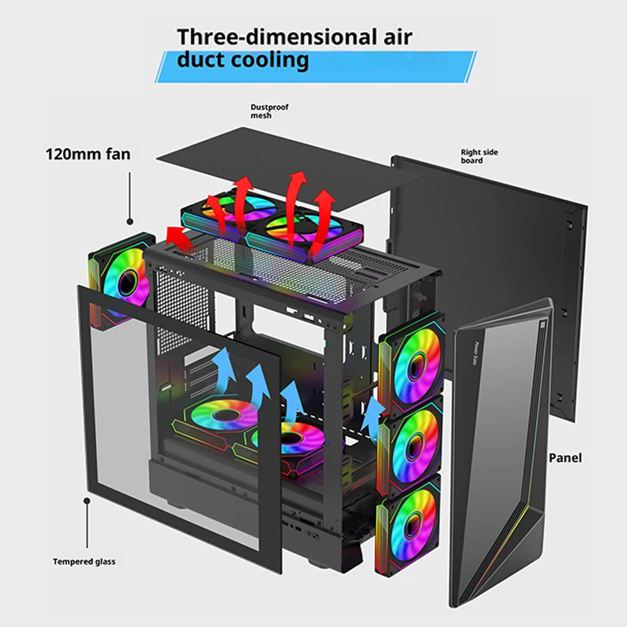 Power Train Zhijie V3 M-ATX RGB tira de luz colorida ITX PC gaming case lado transparente 240 refrigeración por agua caja de computadora de escritorio - imagen 4