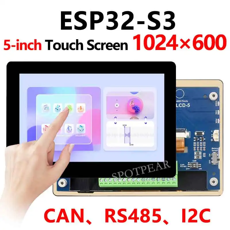 ESP32-S3 Placa de desarrollo LCD de 5 pulgadas pantalla táctil cautiva 1024*600 LVGL WIFI BTLE5.0 65K-RGB con Sensor/CAN/I2C/RS485 - imagen 5