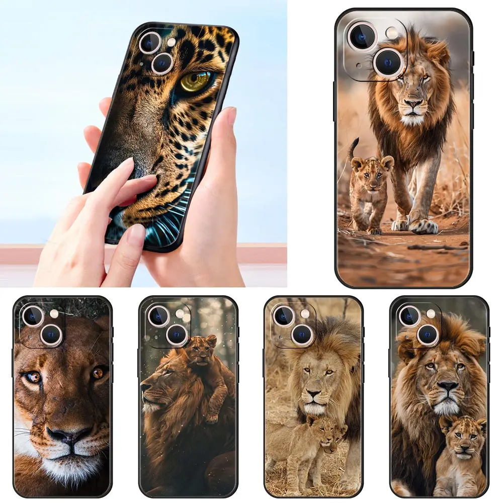 Funda de teléfono de lujo Lion Alpha Male Cub para Apple iPhone 16 11 15 14 Pro MAX 12 13 7 8 Plus X XR XS SE funda negra de silicona