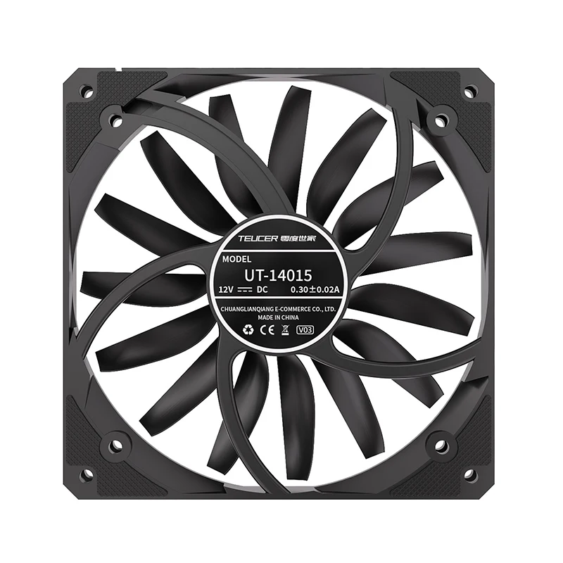 TEUCER UT-14015 Ventilador de refrigeración para PC de 140 mm, PWM 300-1100 RPM, 15 aspas, equipado con rodamiento FDB, ventilador con caja ITX de gran volumen de aire de 14 cm - imagen 3