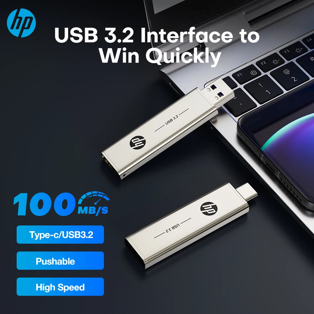 Unidad Flash USB HP tipo C dos en uno, 64GB, 128GB, 256GB, ordenador, teléfono móvil, unidad Flash USB de doble uso, USB creativo giratorio 3,2 - imagen 2