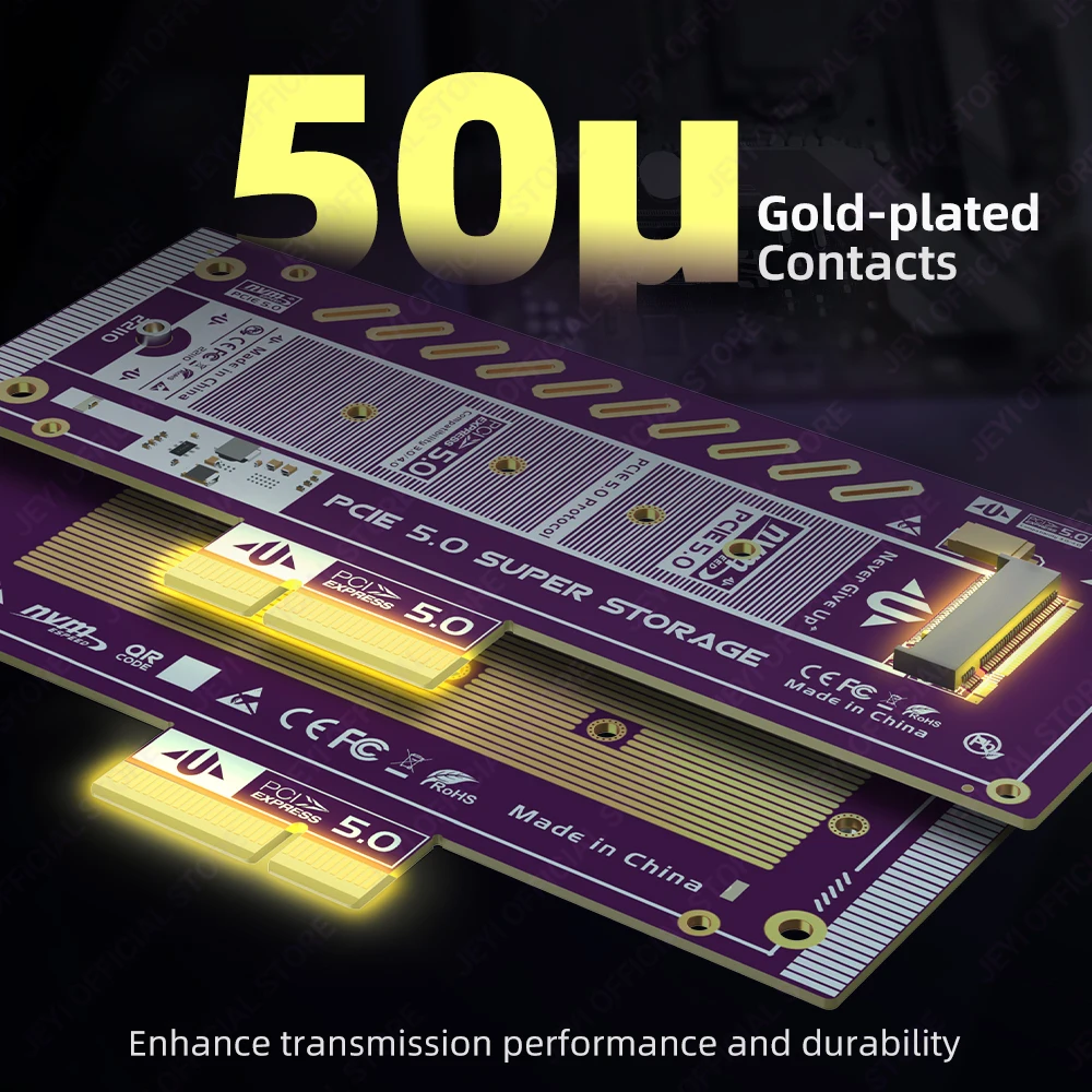 JEYI(128Gbps)PCIe 5,0 a M.2 NVMe tarjeta adaptadora Ultra velocidad compatible con ranura x4/x8/x16 lista 22110/2280/60/42/30 soporte SSD - imagen 5