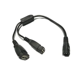Conector DC 5,5x2,1 mm hembra a USB-A doble - Cable de carga 5V/12V